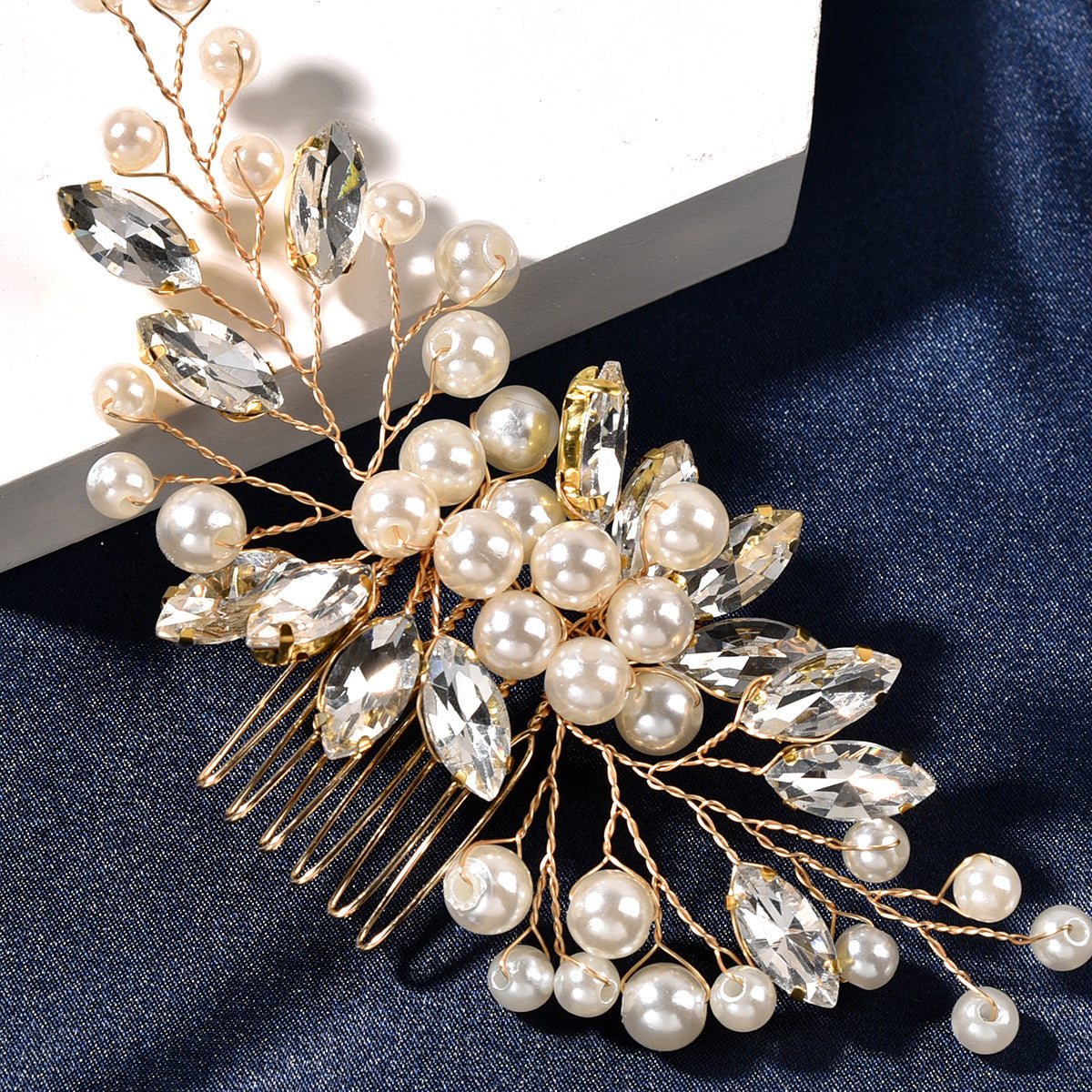 Bridal Hair Comb with Pearls and Rhinestones