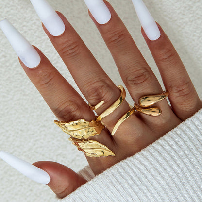 Geometric Hollow Statement Ring Set Stylish Mixed Metal Rings