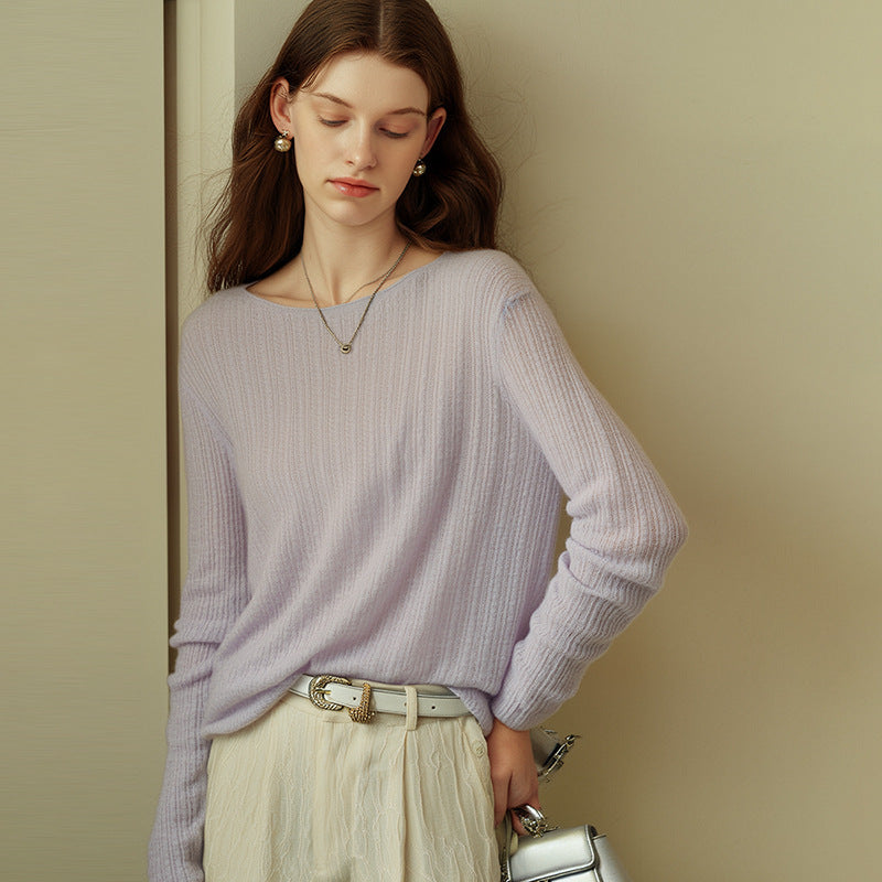 Elegant Round Neck Cashmere Sweater Soft Warm Fall Winter Knitwear