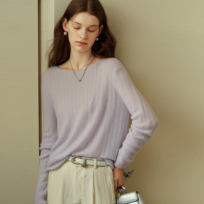 Elegant Round Neck Cashmere Sweater Soft Warm Fall Winter Knitwear