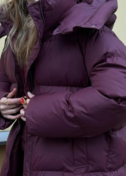 Hooded Puffer Jacket Quilted Burgundy Style