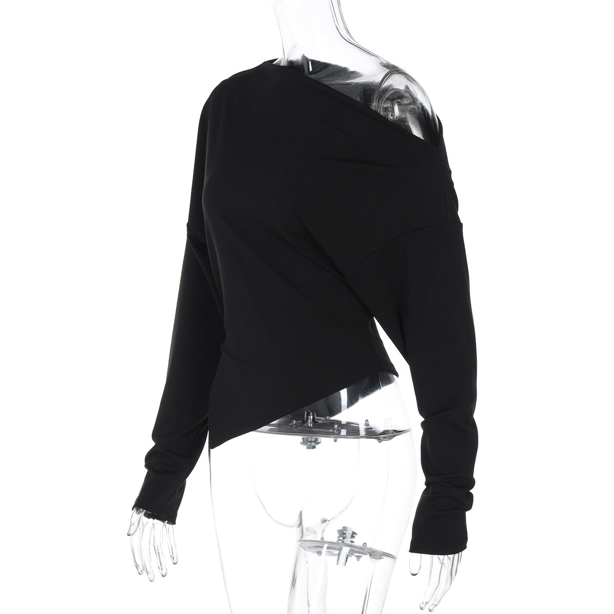 Chic Asymmetrical Long Sleeve T-Shirt with Split Hem