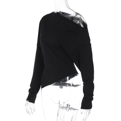 Chic Asymmetrical Long Sleeve T-Shirt with Split Hem