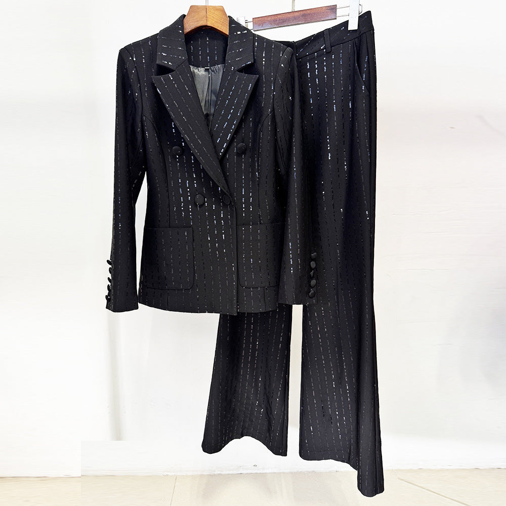 Sequin Blazer And Pants Set Stylish Casual Outfit