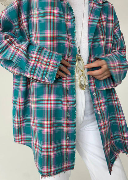 Oversized Plaid Button Up Shirt Soft Cotton