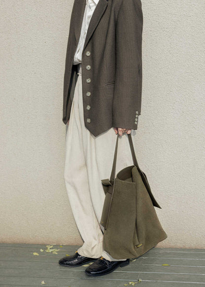 Suede Leather Bucket Tote Bag Brown Green