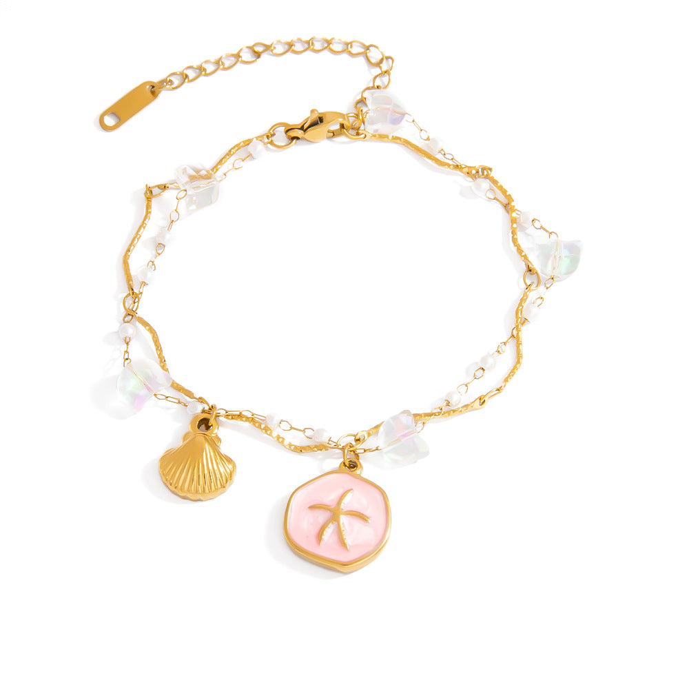Stainless Steel Pearl Bracelets with Starfish and Shell Charms