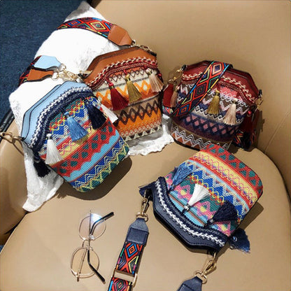 Trendy Woven Bucket Bag for Women with Fringe