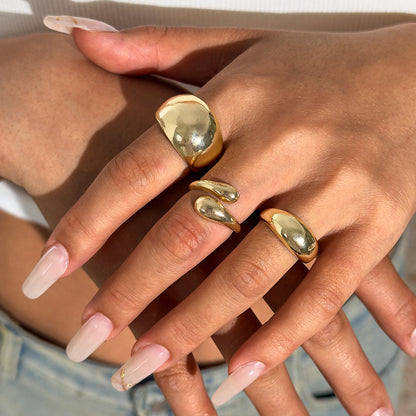 Flower-Decorated Pearl Ring Set Retro Baroque Geometric Rings