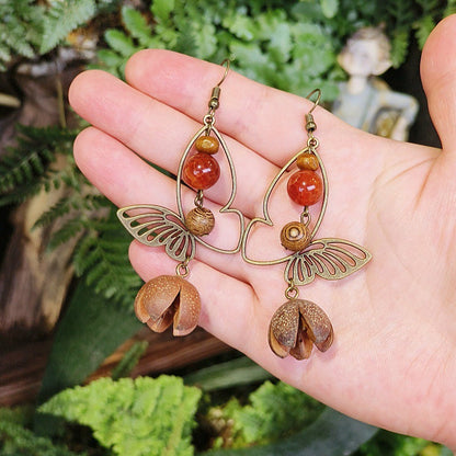 Vintage Bohemian Butterfly Earrings with Natural Stone Beads