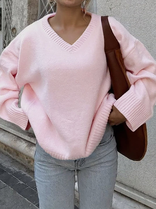 Casual Solid Color Long Sleeve Knit Shirt for Women