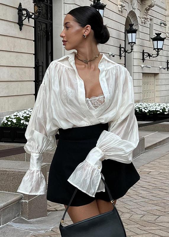 Satin Blouson Top With Bishop Sleeves