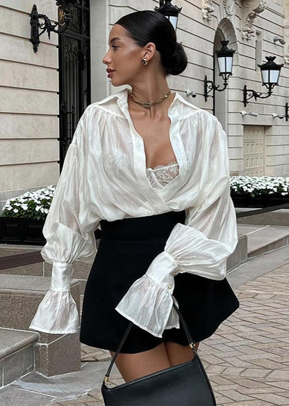 Satin Blouson Top With Bishop Sleeves
