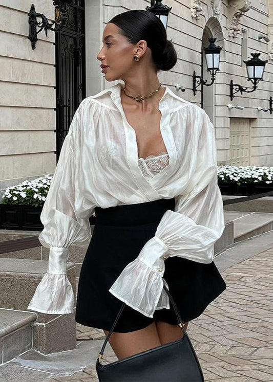 Satin Blouson Top With Bishop Sleeves