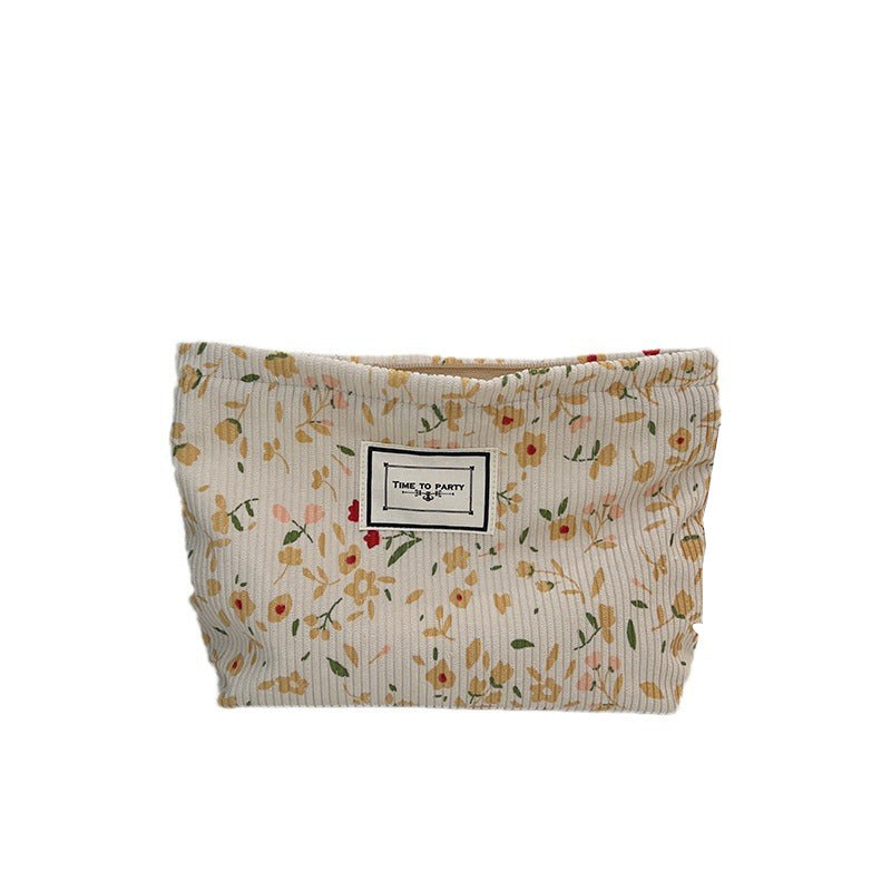 Floral Corduroy Makeup Bag Portable Travel Pouch
