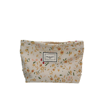 Floral Corduroy Makeup Bag Portable Travel Pouch