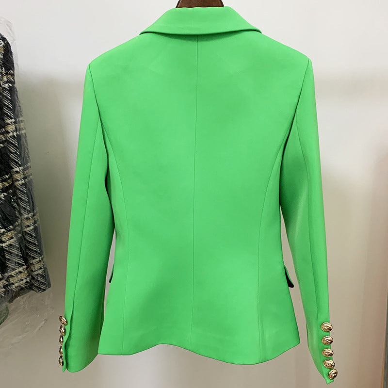Green Blazer With Metal Lion Head Buttons