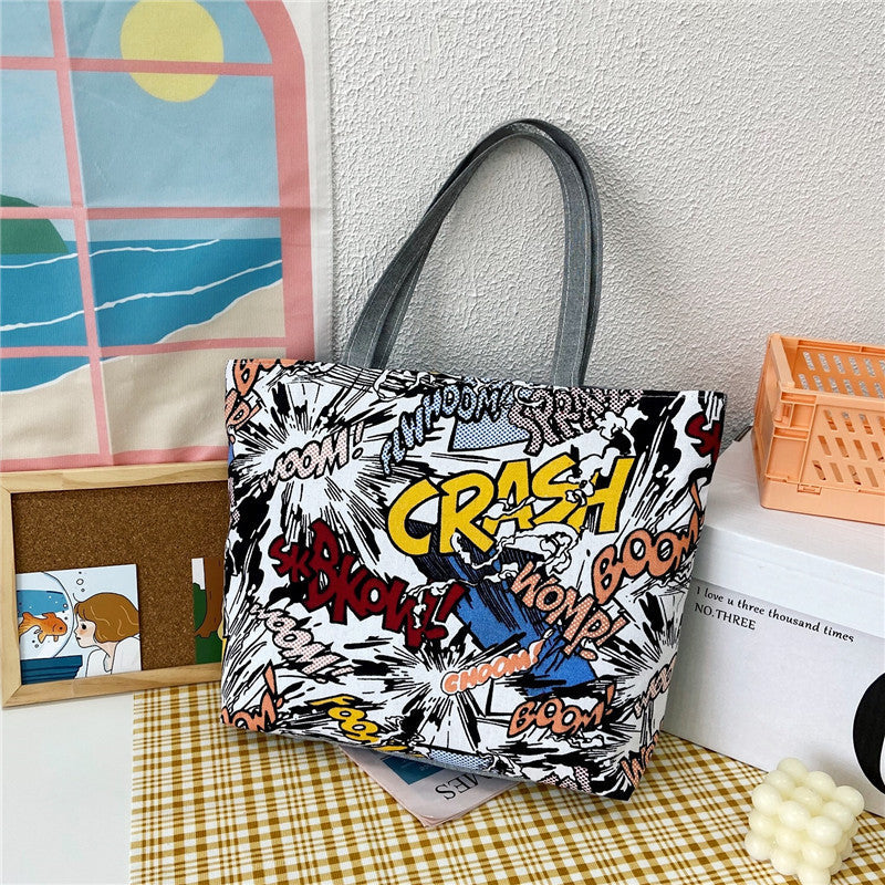 Large Capacity Canvas Tote Bag with Floral Print