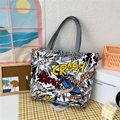 Large Capacity Canvas Tote Bag with Floral Print