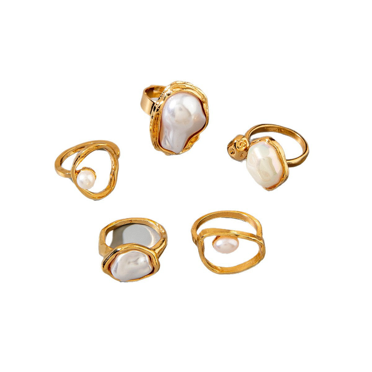 Stylish Geometric Pearl Ring Set Alloy Adjustable Fashion Ring