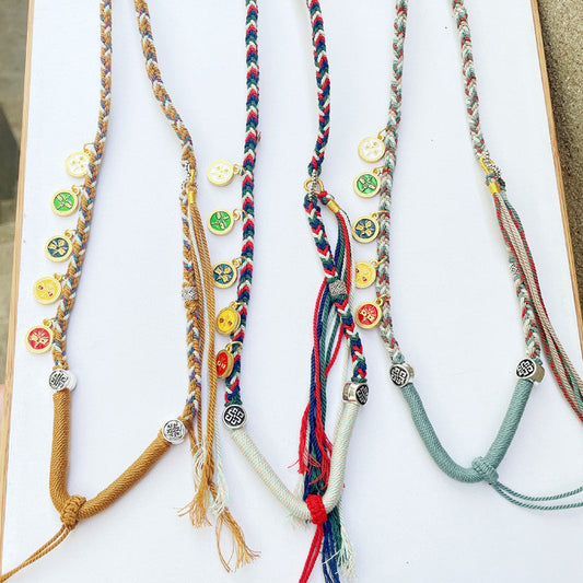 Tibetan Ethnic Style, Five-Way God Of Wealth Pendant Rope, Thangka Lanyard, Hand-Woven Color Necklace Rope