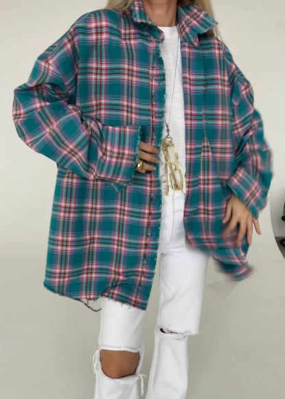 Oversized Plaid Button Up Shirt Soft Cotton
