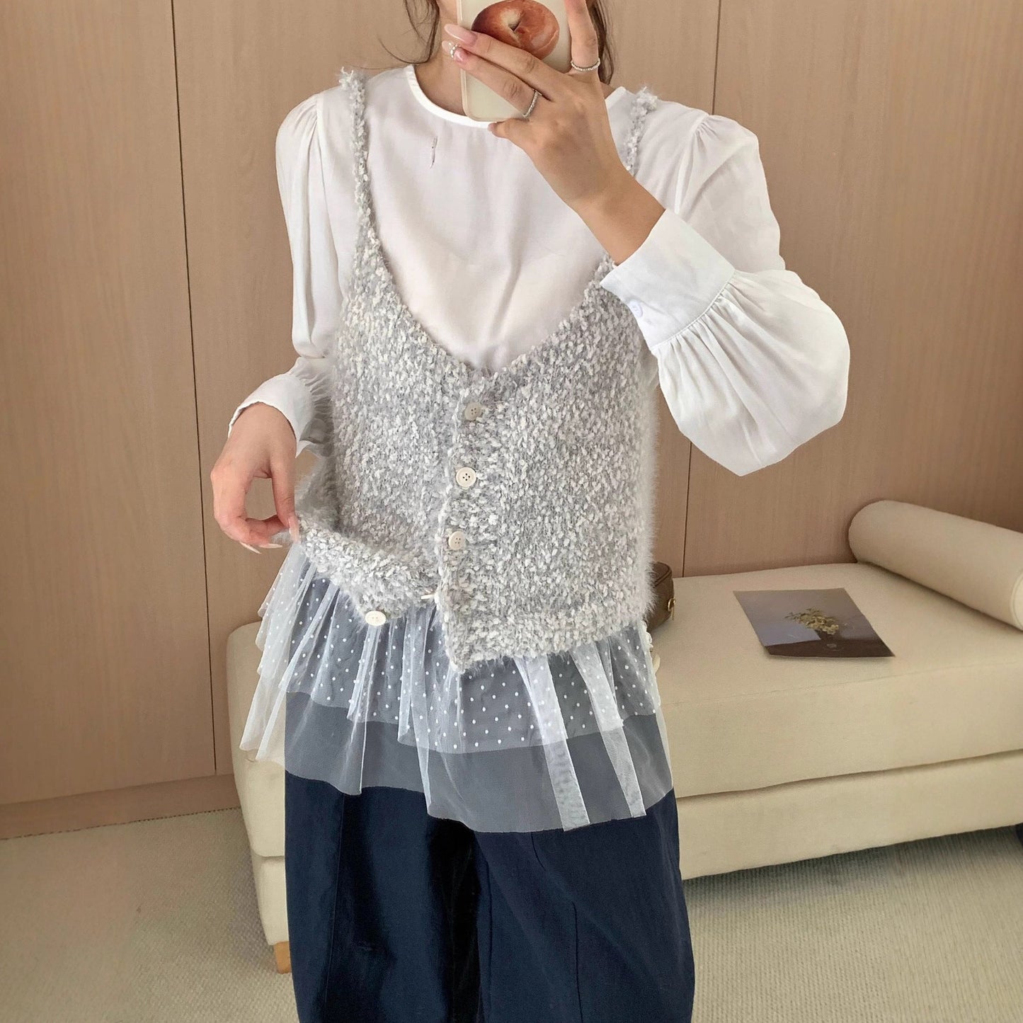 Button-Front Knit Camisole Top Casual Loose Fit
