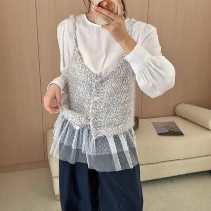 Button-Front Knit Camisole Top Casual Loose Fit