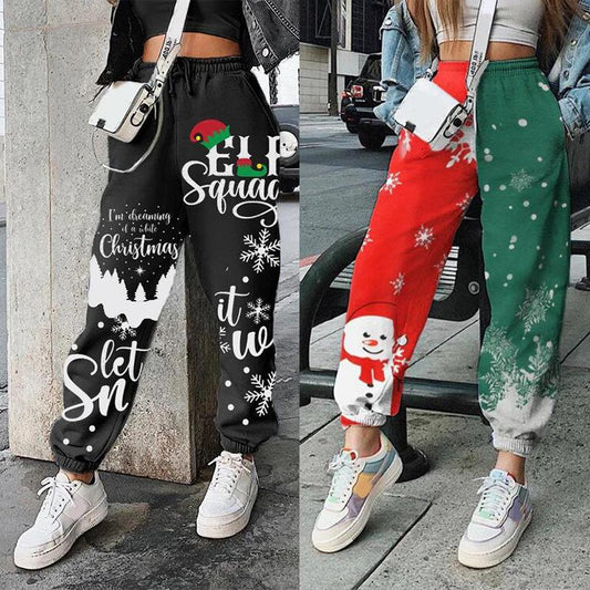 Women'S Christmas Positioning Printing Loose Fitness Sports Harem Pants Temperament Commuter Trousers