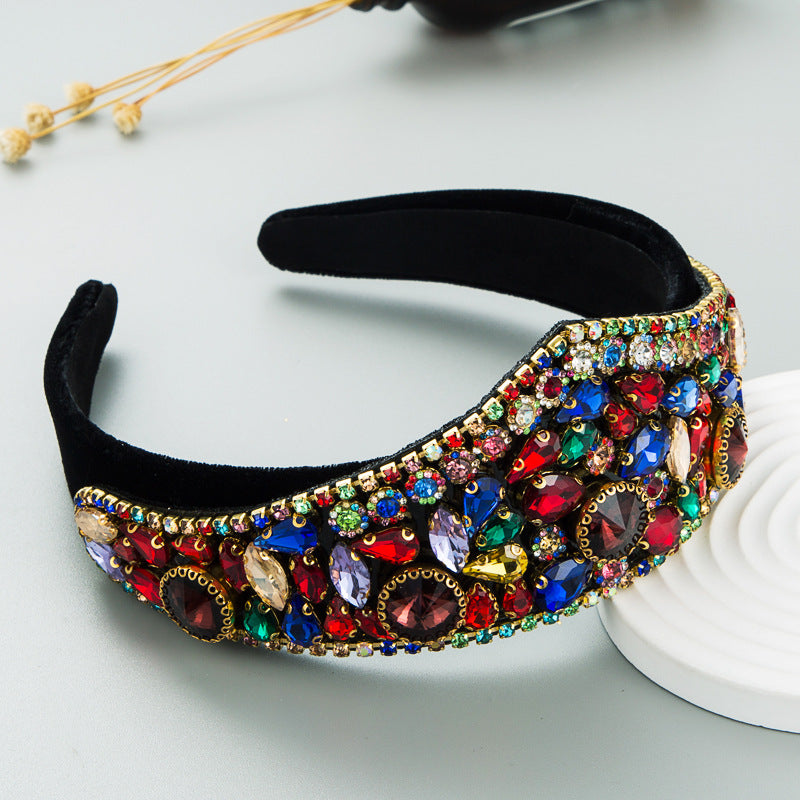 Baroque Style Wide Headband with Crystal Accents