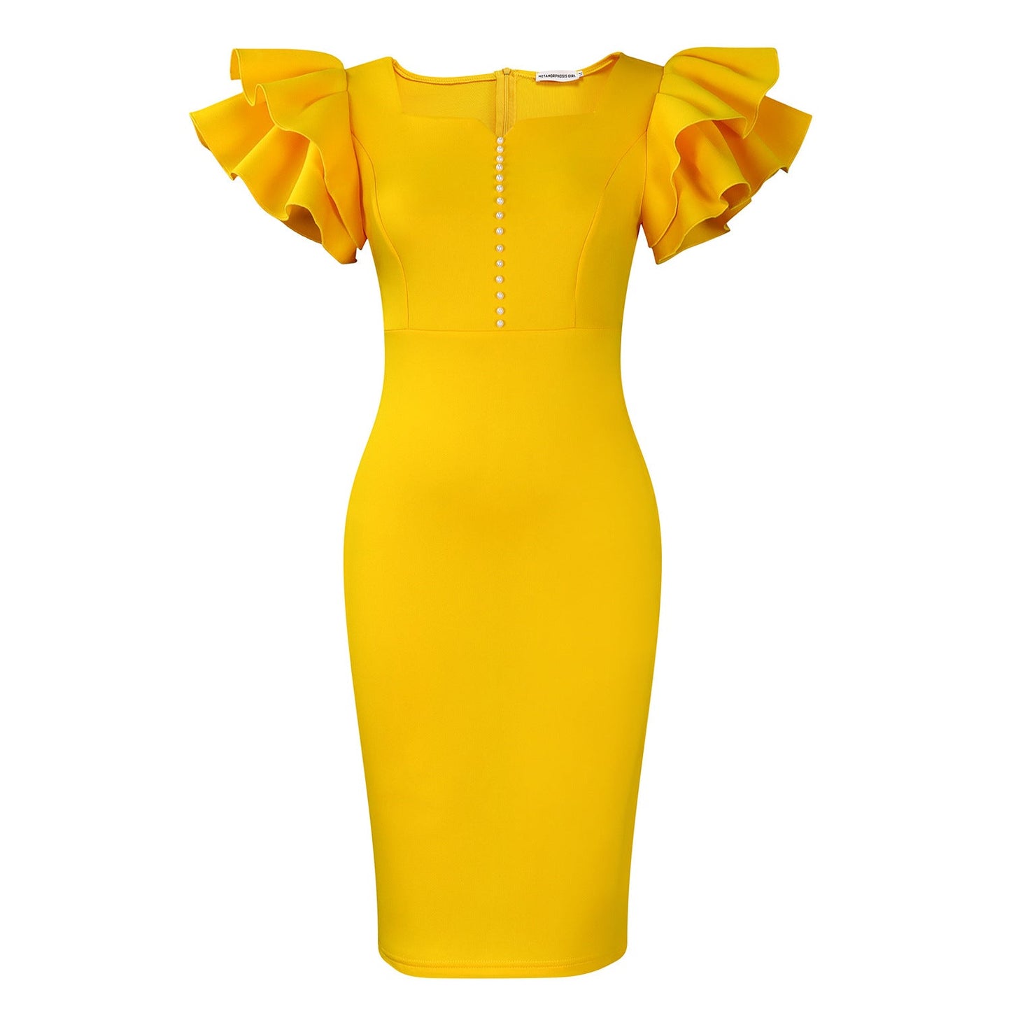 Elegant V-Neck Pearl Detail Bodycon Dress