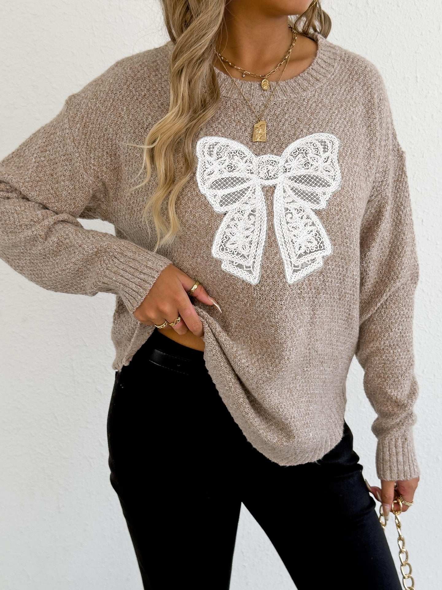 Embroidered Butterfly Knit Sweater Elegant Casual Pullover