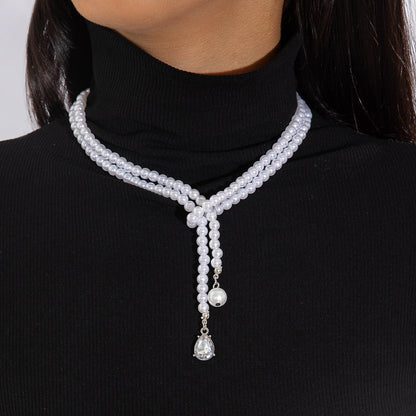 Fashionable Vintage Geometric Bead Necklace With Pearl Layered Design