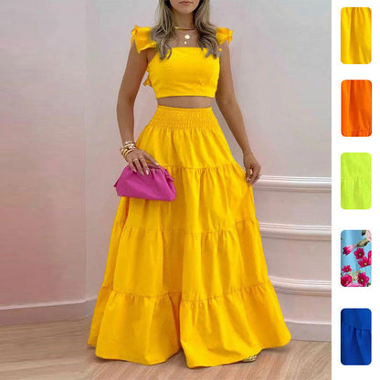 New Women's Fashion Set Stylish Solid Color Maxi Dress