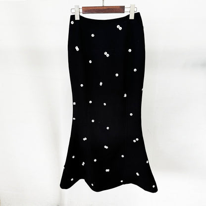 New Color-Blocked Sequined Blazer And Mermaid Skirt Set