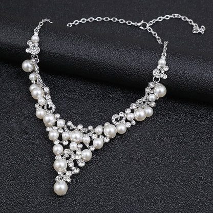 Fashion Pearl Flower Necklace and Earring Set Alloy Jewelry