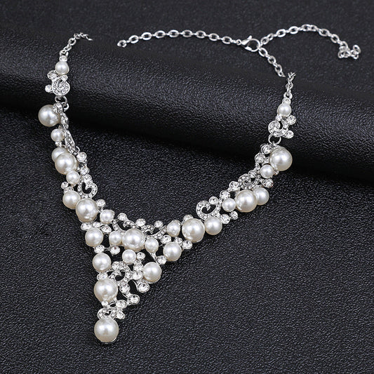 Fashion Pearl Flower Necklace and Earring Set Alloy Jewelry