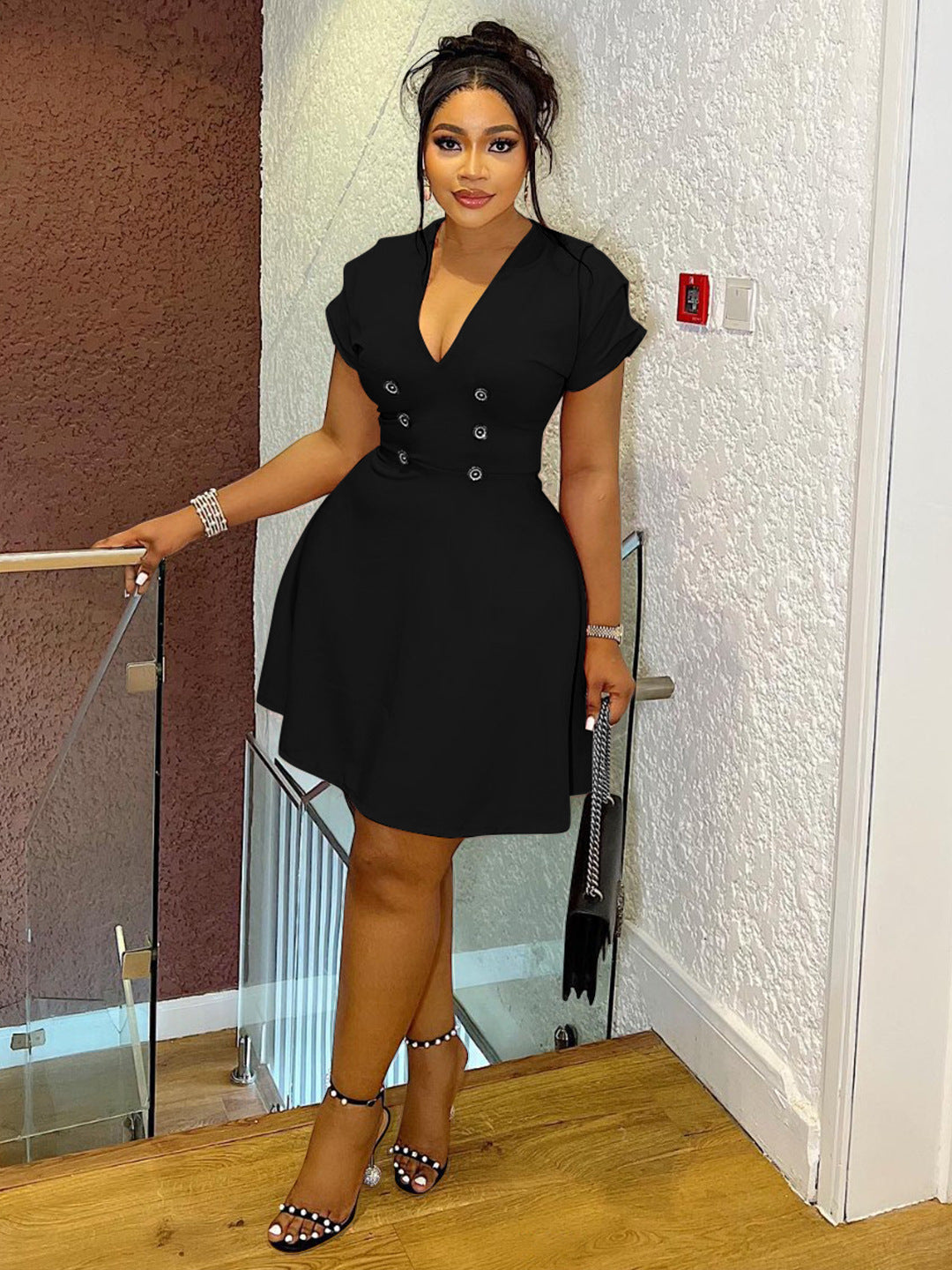 Elegant Solid Color Short Dress For Women
