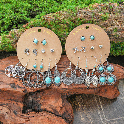 Bohemian Style Metal Earrings with Tassels and Geometric Shapes