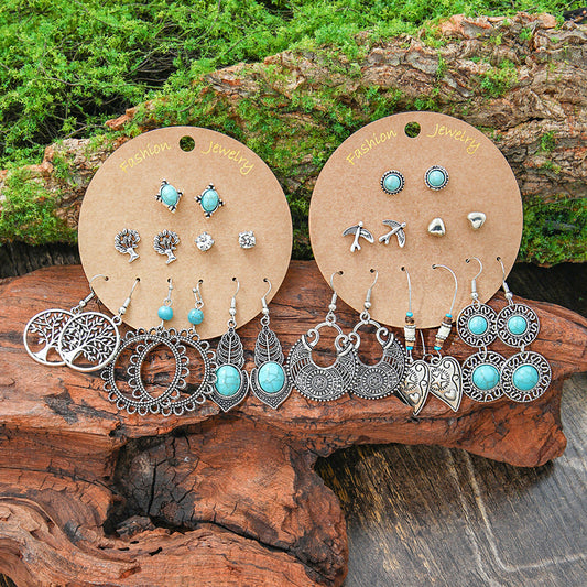 Bohemian Style Metal Earrings with Tassels and Geometric Shapes