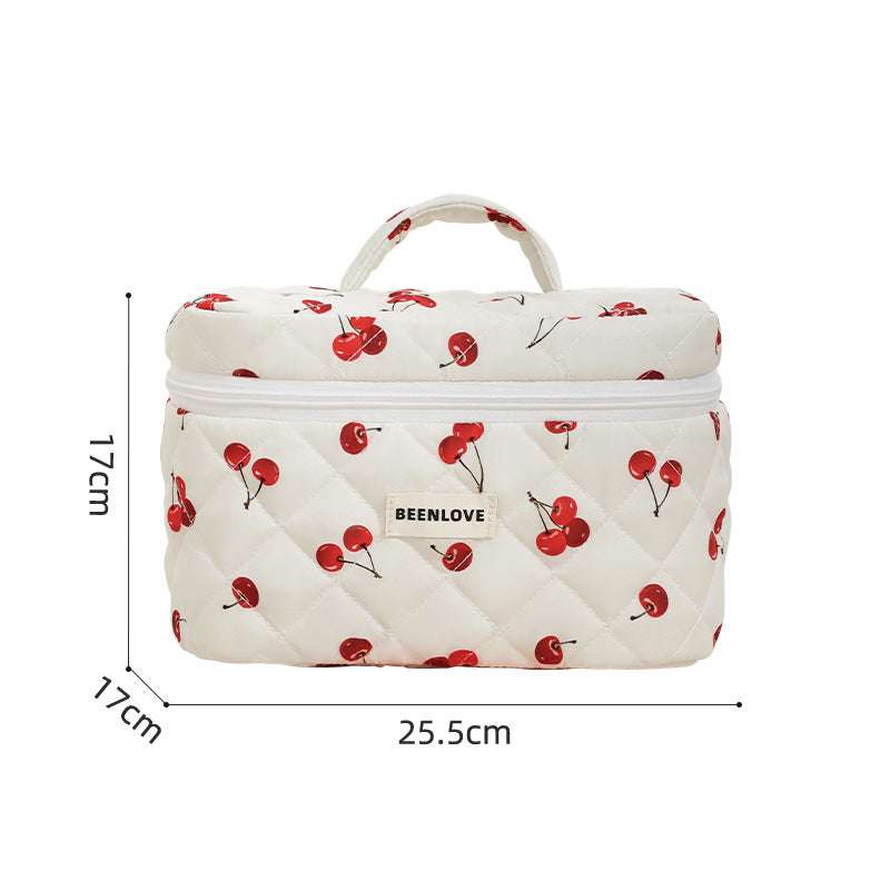 Cute Heart Print Cotton Quilted Cosmetic Bag