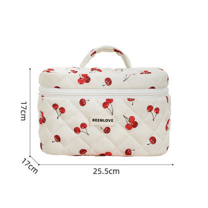 Cute Heart Print Cotton Quilted Cosmetic Bag