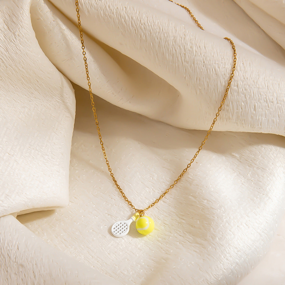 Geometric Tennis Pendant Stainless Steel Necklace 18K Gold Clavicle Chain
