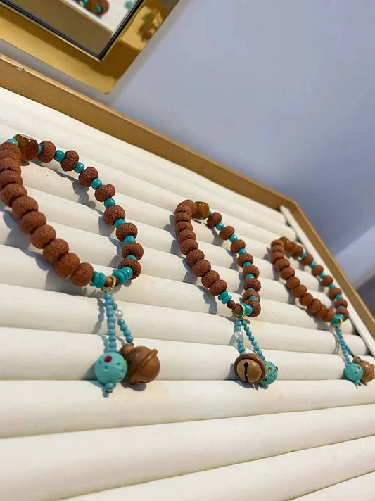 Lotus King Kong Bracelet With Meteorite Diamond Beads, Mahogany Bells