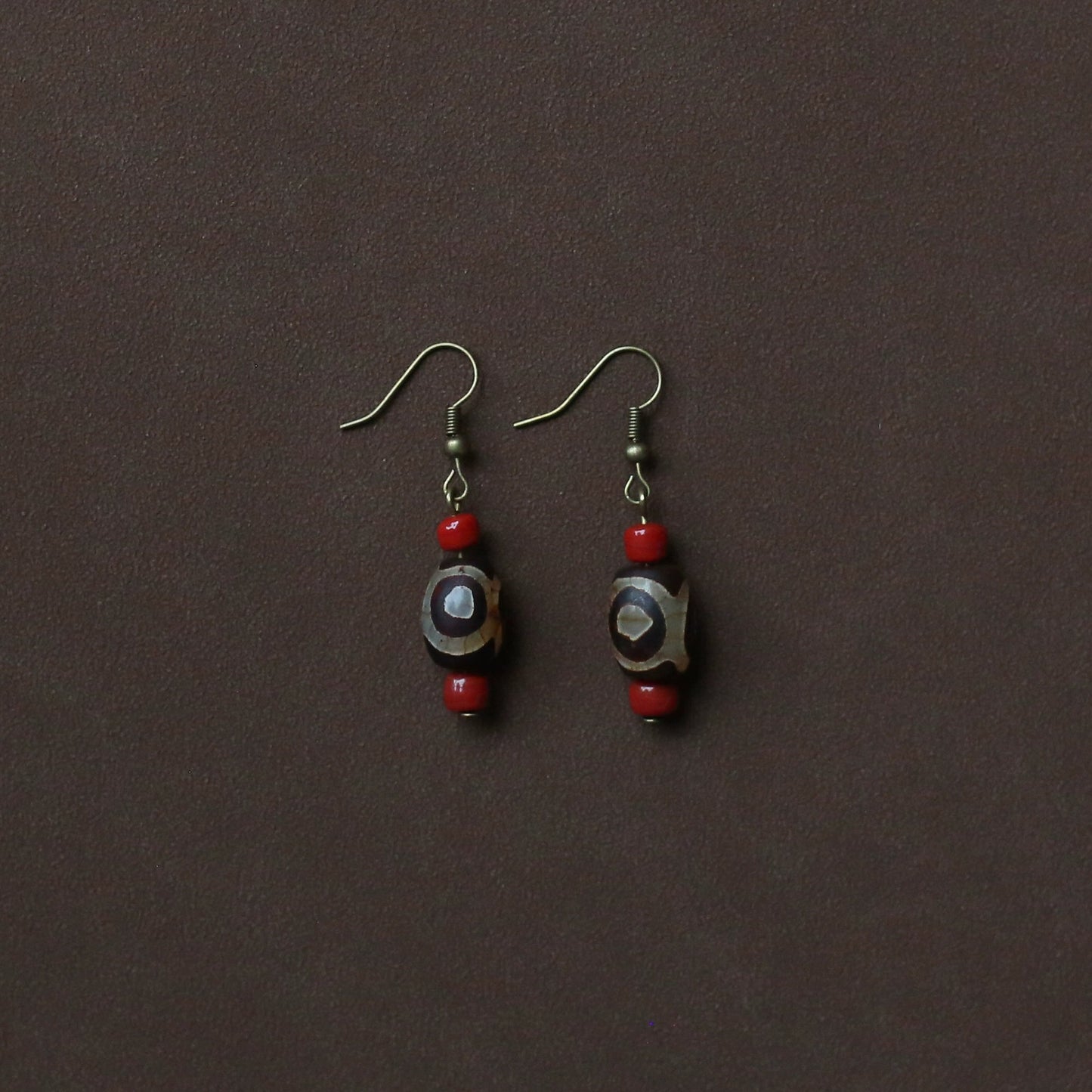 Tibetan Agate Dzi Bead Earrings, Niche Retro Ethnic Style Jewelry