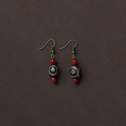 Tibetan Agate Dzi Bead Earrings, Niche Retro Ethnic Style Jewelry