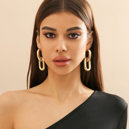 Geometric Metal Hoop Drop Earrings Trendy Casual Jewelry