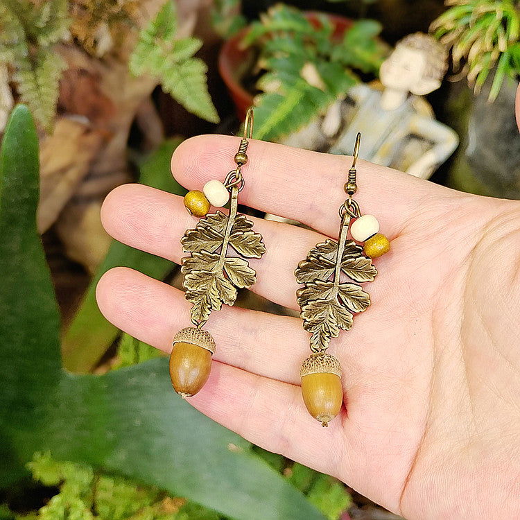 Bohemian Long Tassel Leaf Earrings Natural Wood