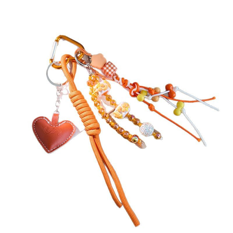 Cute Leather Heart Braided Keychain Bag Charm