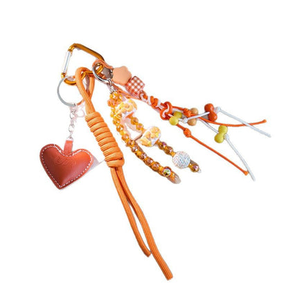Cute Leather Heart Braided Keychain Bag Charm